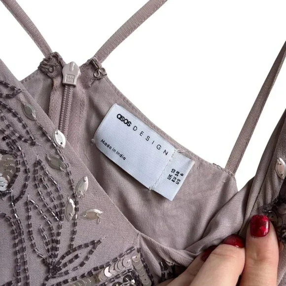 ASOS Design Floral Sequin Embellished Midi Dress Womens 6 Formal - Picture 8 of 10